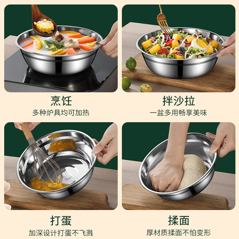 304 Stainless Steel Soup Basin Thickened And Deepened Household Dish Soup Bowl Multipurpose Plate Dinner Plate Tableware Disk Tray Specification drawing