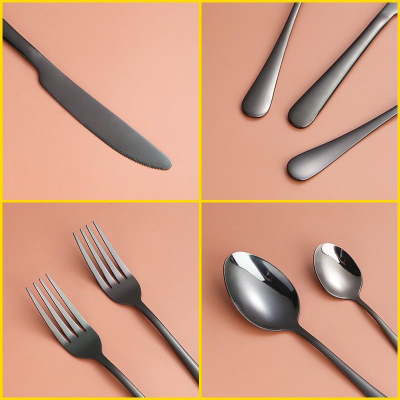 亚马逊跨境1010不锈钢餐具套装 镀钛哑光黑西餐牛排刀叉勺五组件详情图3