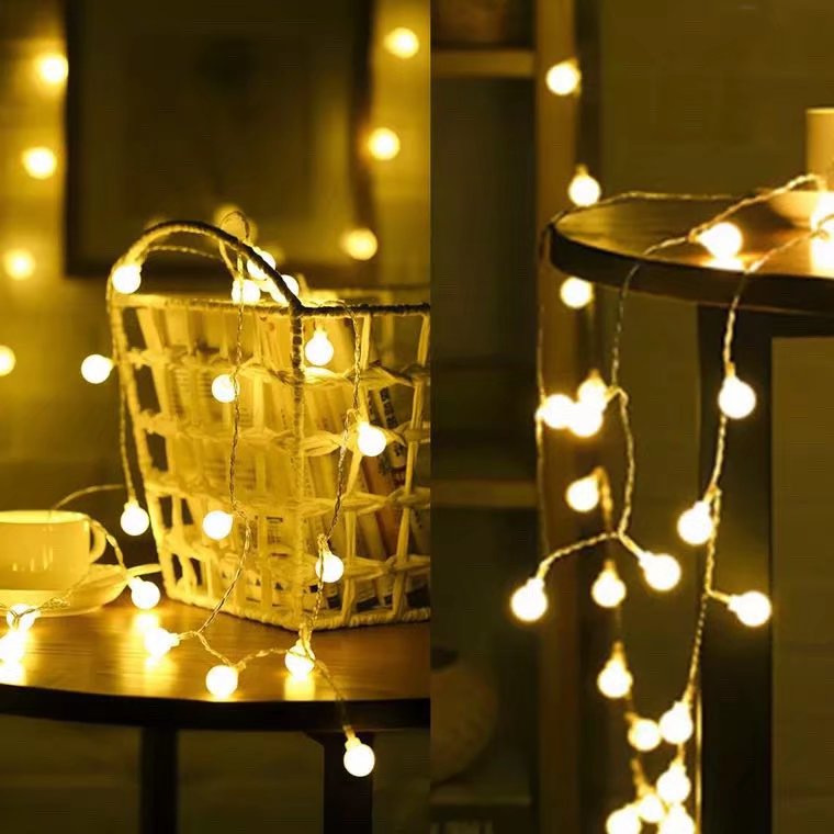 LED light strings, round balls, white frosted balls, bubble color lights, home decorative lights, room wedding and Christmas decorations, battery boxes details Picture