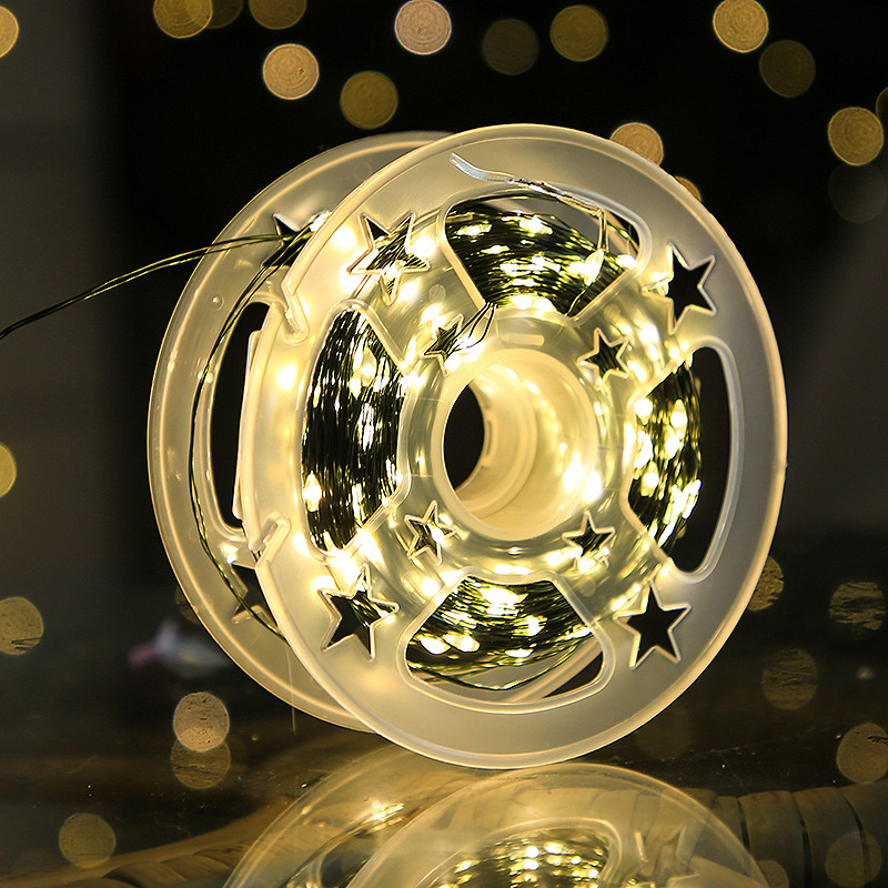 Remote-controlled Christmas tree green wire led copper wire light string, starry sky green plant vine hanging on the tree, outdoor festival decorative light Specification image