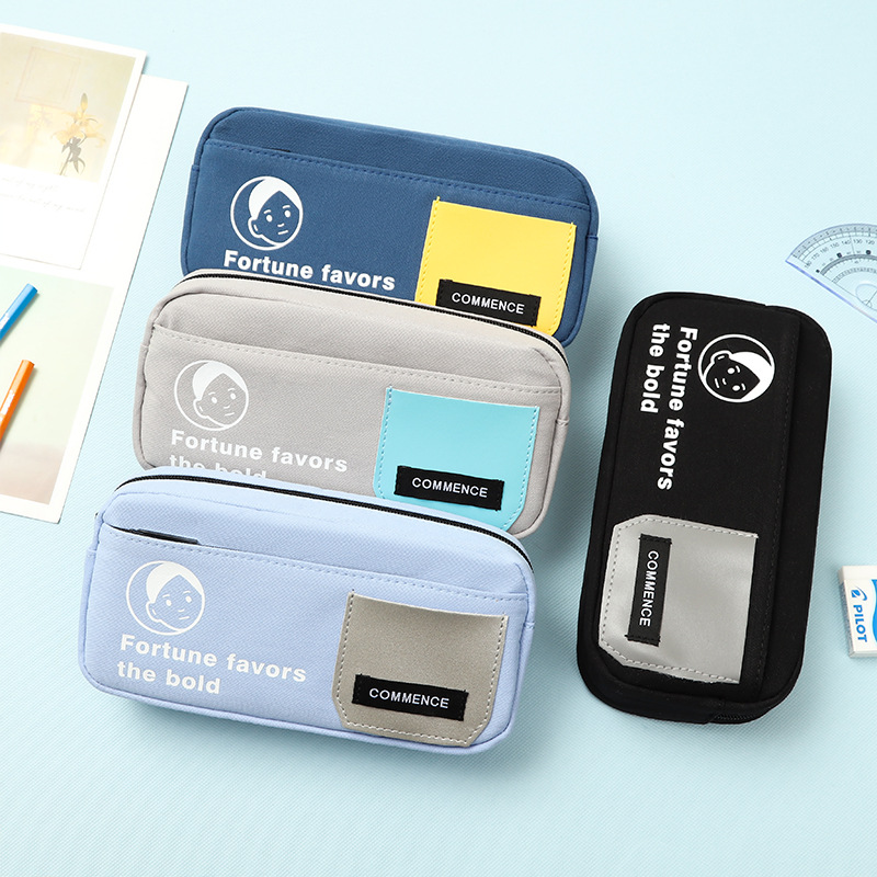 韩版创意双层笔袋简约大容量小学生铅笔袋日式高颜值黑色文具袋