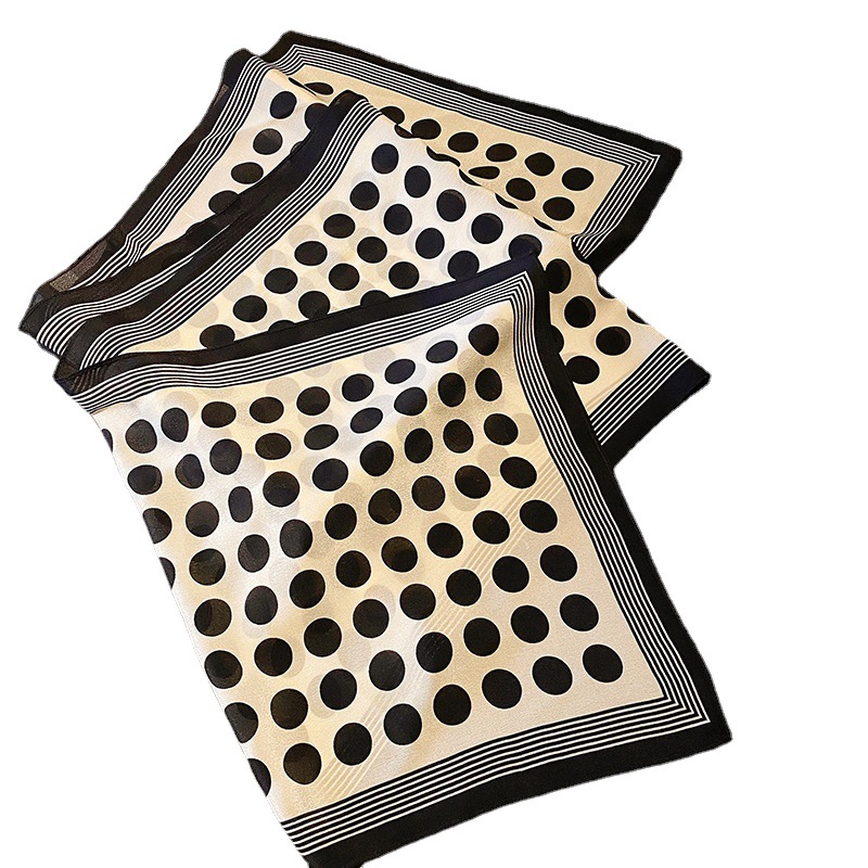 New Korean Thin Black And White Polka Dot Silk Scarf Female Silk Silk Long Scarf Decorative Silk Scarf Silk Crepe De Chine Fringed Item Picture