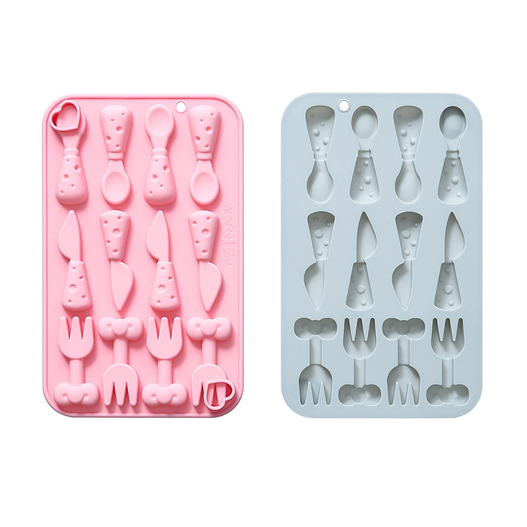Stock 12 Even Knife And Fork Molding Silicone Mold Chocolate Cake Mold Baking Tools Drop Glue Wax Bottle Sugar Mold Item Picture