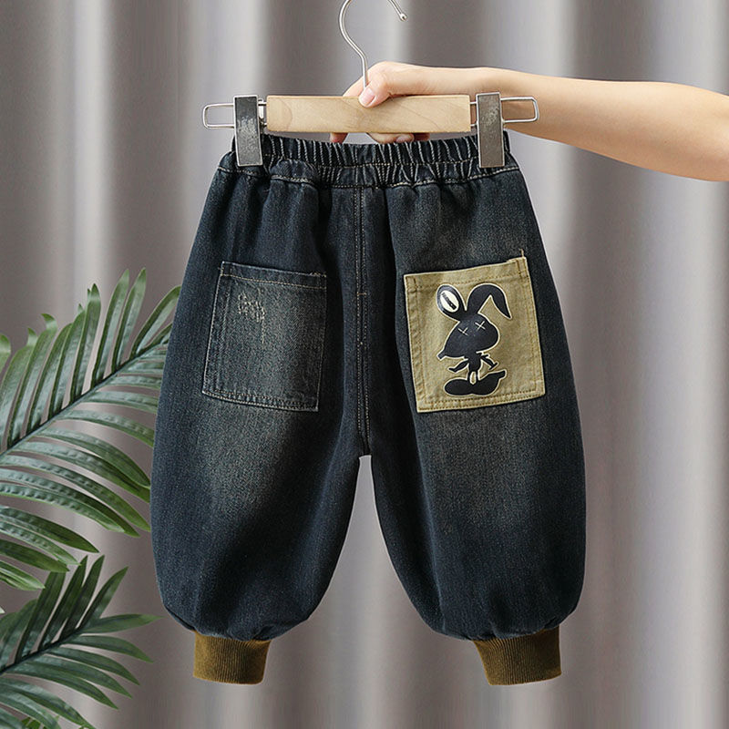 男童加绒牛仔裤秋冬新款中小童加厚一体绒休闲裤宝宝冬装保暖裤子