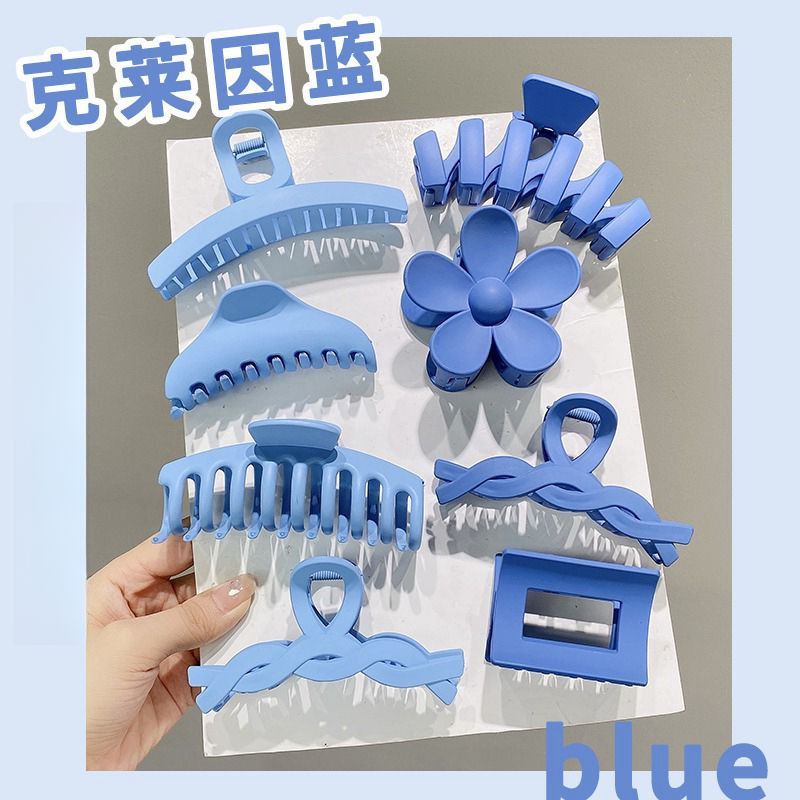 跨境克莱因蓝色系鲨鱼夹女高级感气质大号抓夹后脑勺发夹饰品批发详情2