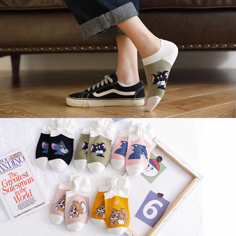 Summer thin shallow-mouth short socks for women, Tom and mouse cartoon invisible socks for women, breathable and sweat-absorbing boat socks manufacturer wholesale
