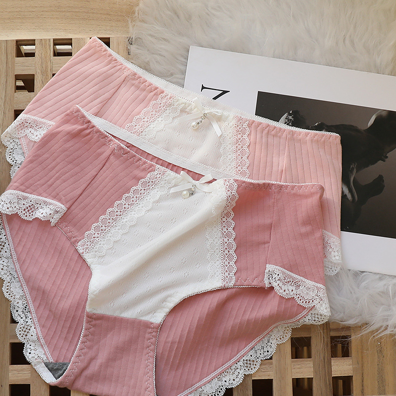 Plus-size underwear for women, pure cotton, plump MM200, mid-high waist, sweet and cute, Japanese-style girl, hip-hugging triangular waistband details Picture