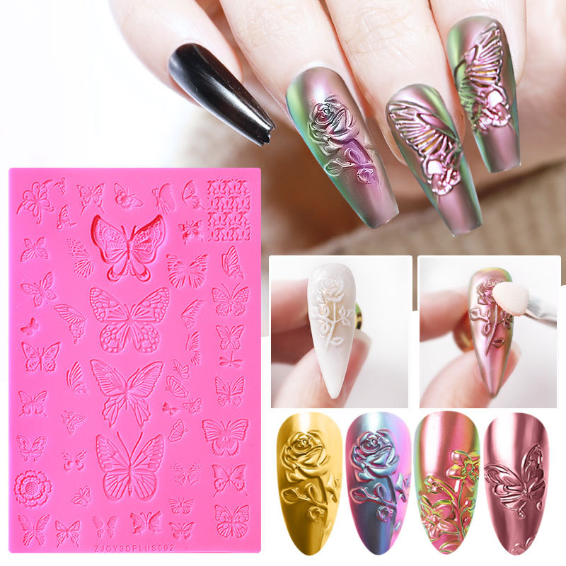 其他美甲产品3D立体浮雕美甲硅胶升级版印花模版塑料模板跨境新款现货批发