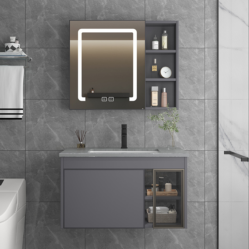 Space Aluminum Bathroom Cabinet Ceramic Integrated Bathroom Bathroom Cabinet Washbasin Wash Face Washing Table Basin Combination details Picture