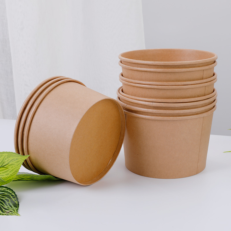 Thickened kraft paper bowl, disposable takeout fruit packaging box, round soup bowl, salad bowl, light food lunch box, takeout box details Picture