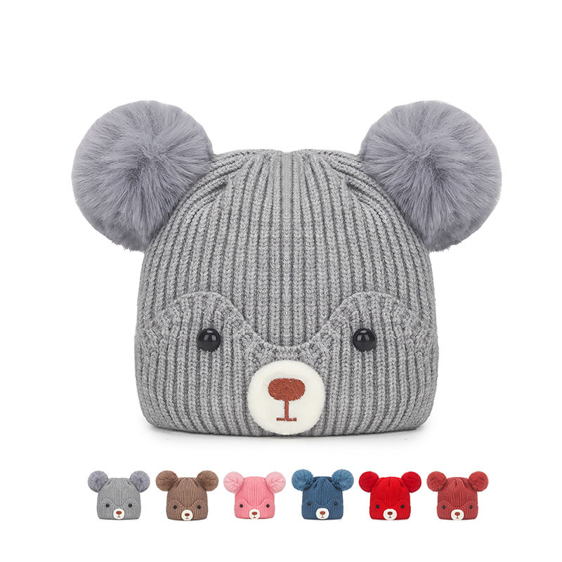 Sombrero de los niños otoño invierno versión coreana lindo oso bola de pelo sombrero de punto bebé y niño mujer hombre bebé sombrero de protección del oído