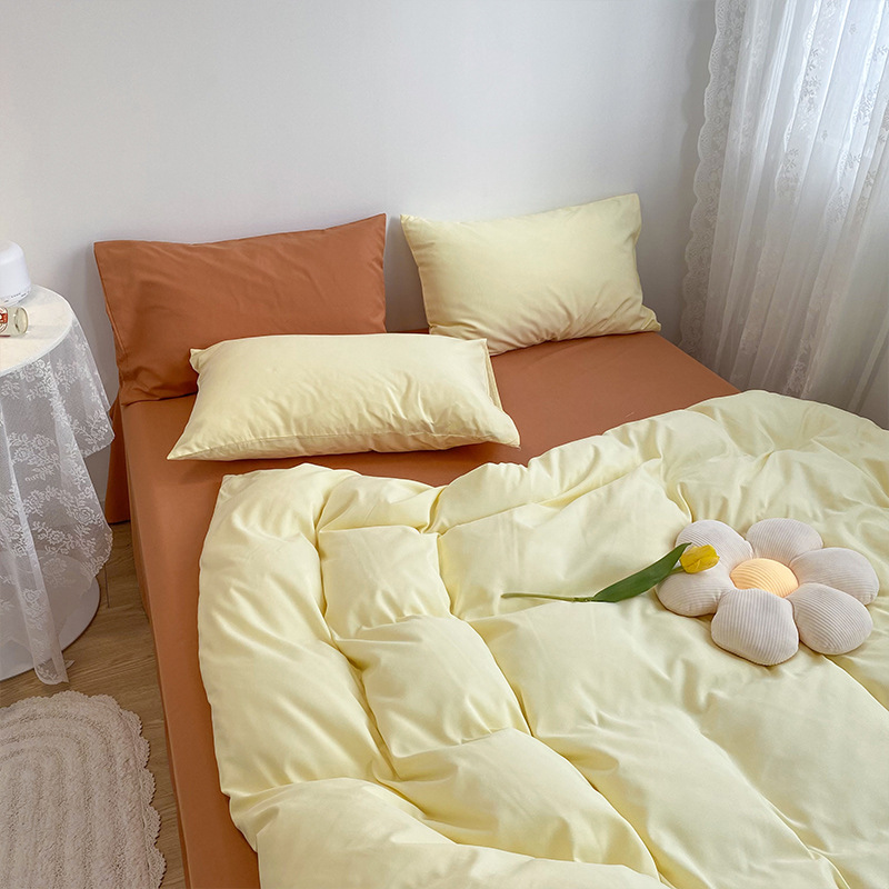 [治愈系]  奶油双拼纯色水洗棉四件套纯棉床单被子床上用品三件套详情图2