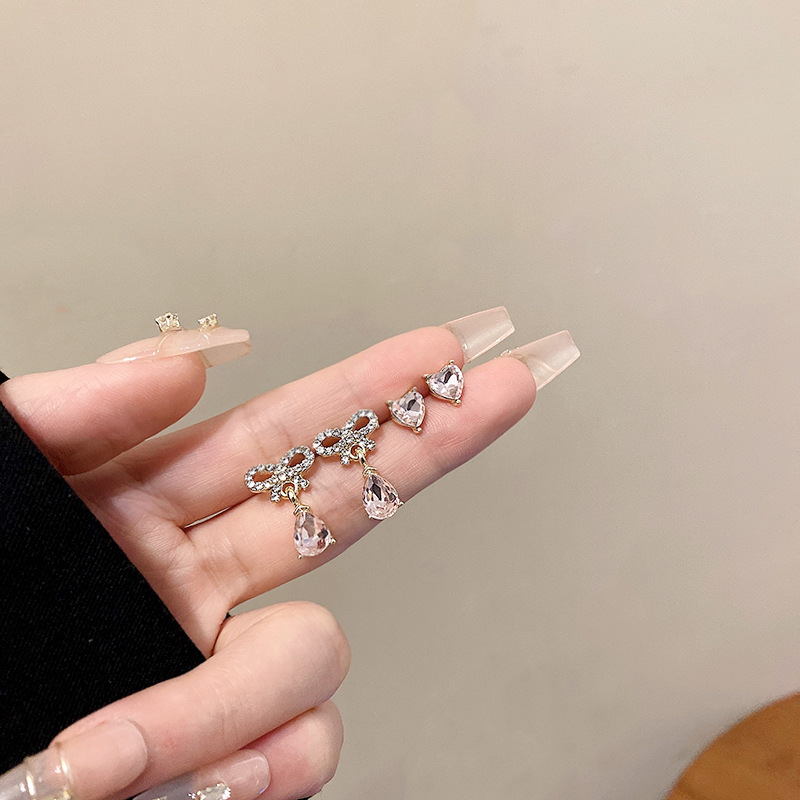 两对装粉色锆石蝴蝶结耳环女高级感小众气质仙女耳坠925银针耳饰 details Picture