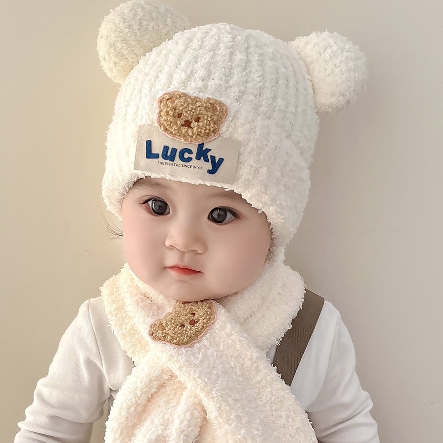 Baby Hat Baby Hat Children's Hat Baby Hat Autumn And Winter Men's And Women's Baby Knitted Knitted Hat Cute Super Cute Ear Scarf Hat Set Winter