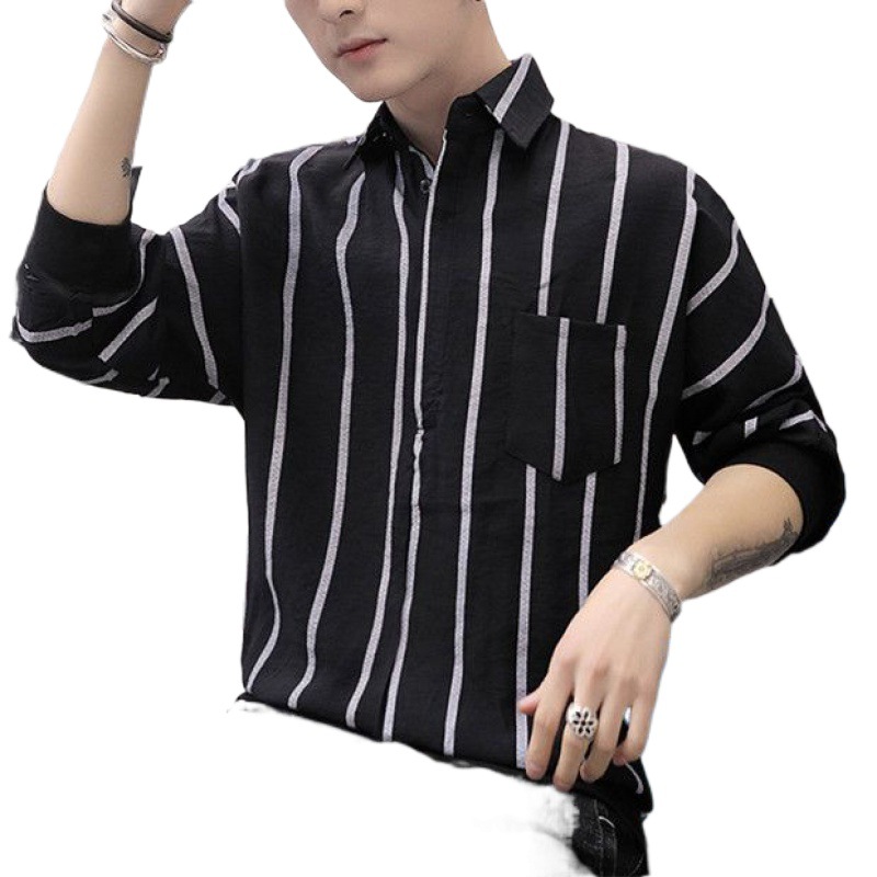 A new Korean-style, trendy and stylish men's shirt with a seven-quarter sleeve. It's a Japanese-style solid seven-quarter sleeve shirt for trendy men Item Picture