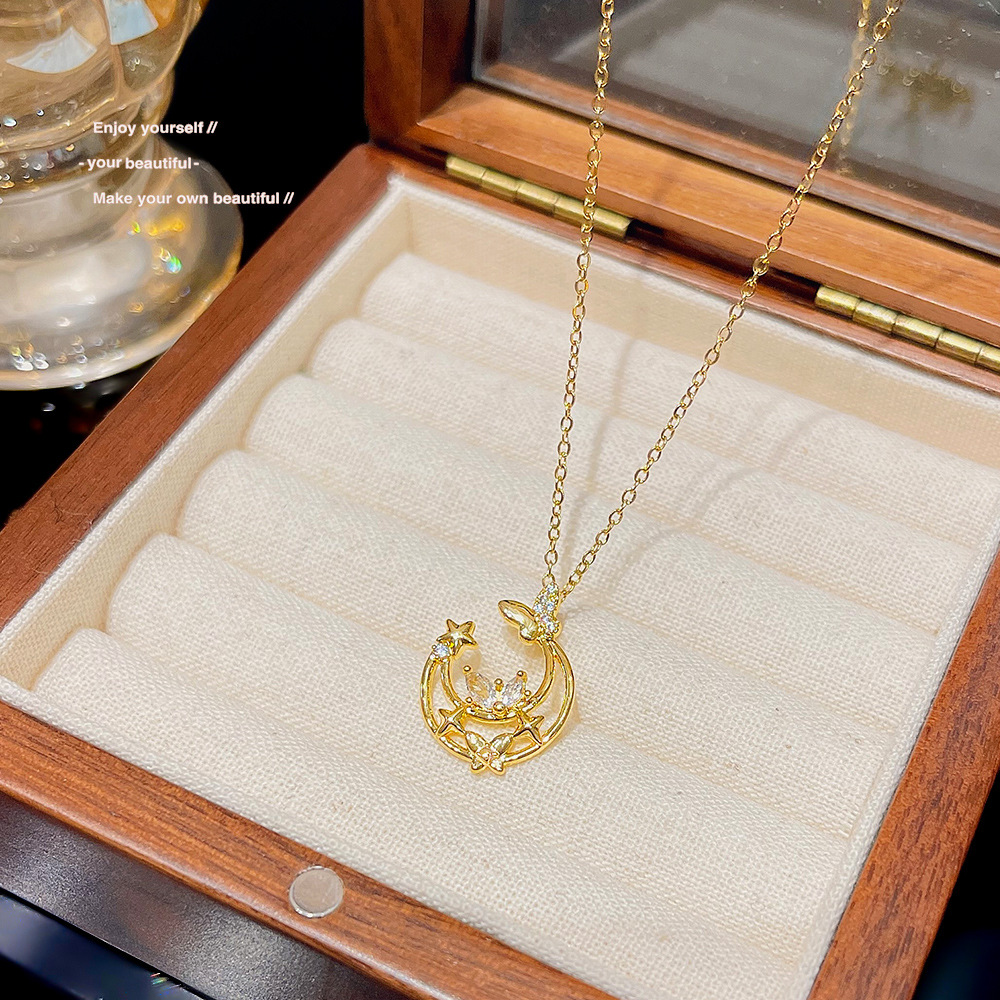 Delicate Star Moon Light Luxury Necklace Women All Fashion Pendant Choker 2024 New Niche Design Sense Collarbone Chain