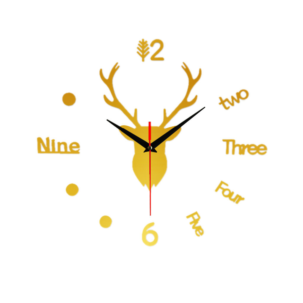 3D stereoscopic decorative clock diy deer head wall clock Creative and fashionable digital quartz mirror wall sticker clock Item Picture