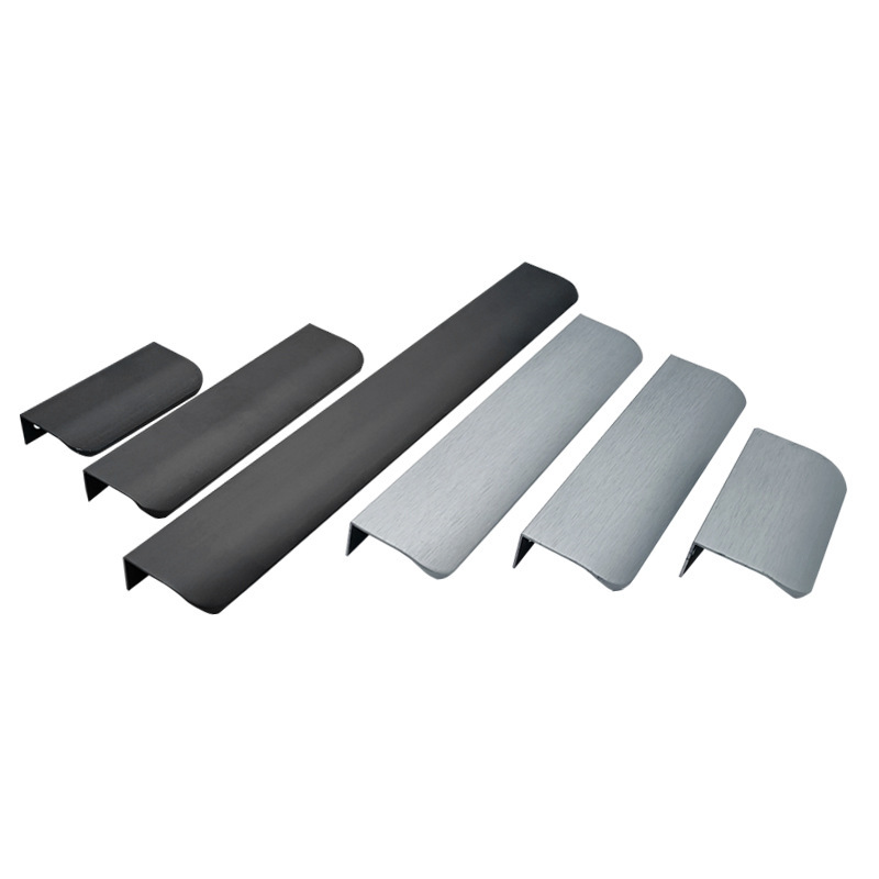 The wardrobe door invisible handle is a long, modern, simple and high-end black and gold cabinet drawer edge door handle made of solid wood Item Picture