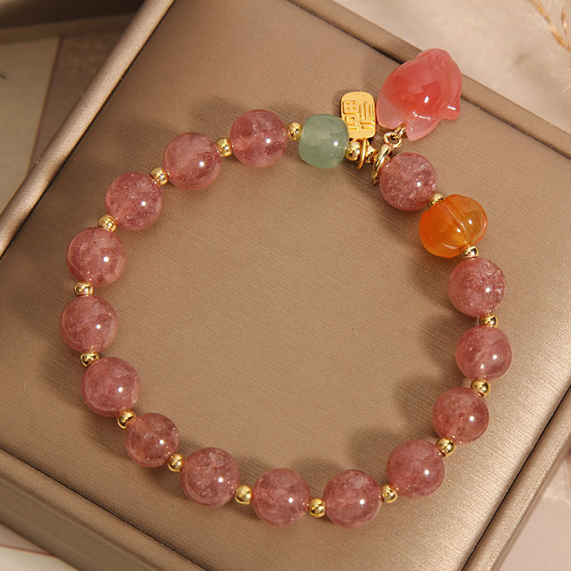 Brazalete de cristal de fresa natural para mujeres verano nicho ligero extravagancia exquisita fuente de sal colgante de zorro de ágata cadena de mano regalo para novia Item Picture