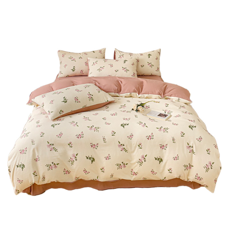 Floral print bedding four-piece set, bed sheet and quilt cover, Nantong Home Textile ab side four-piece set, suitable for all seasons, sweet French style Item Picture