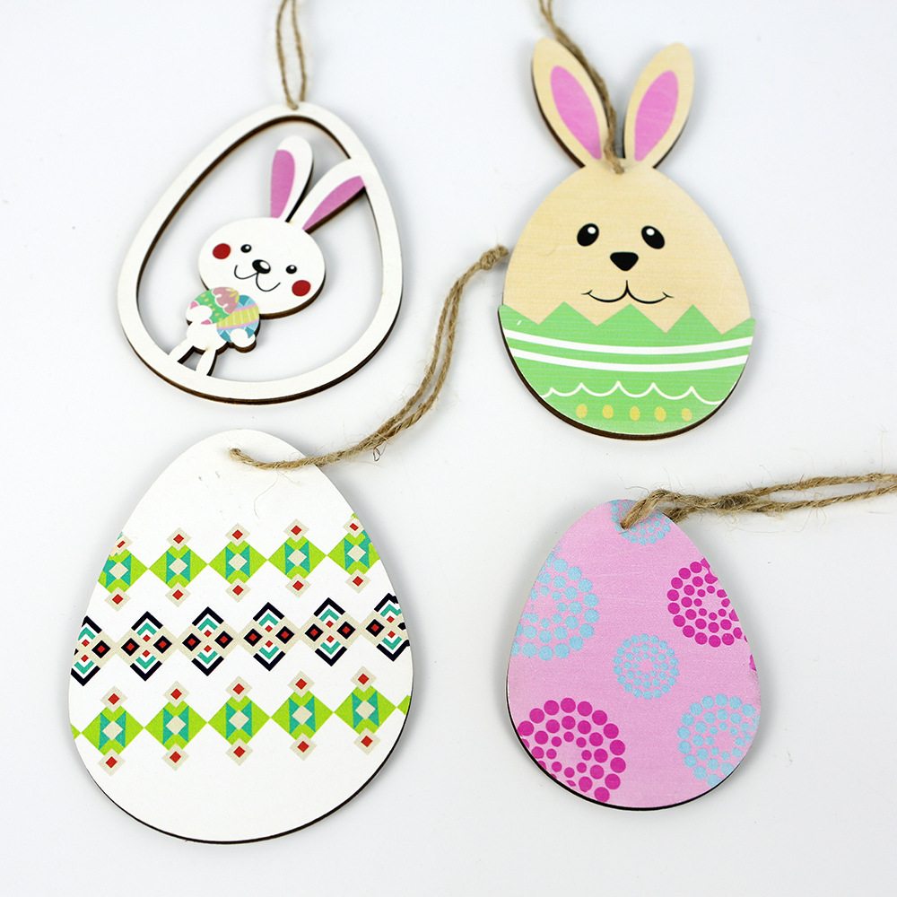 木质卡通复活节装饰小挂件创意彩色兔子家居装饰木制品小吊件批发