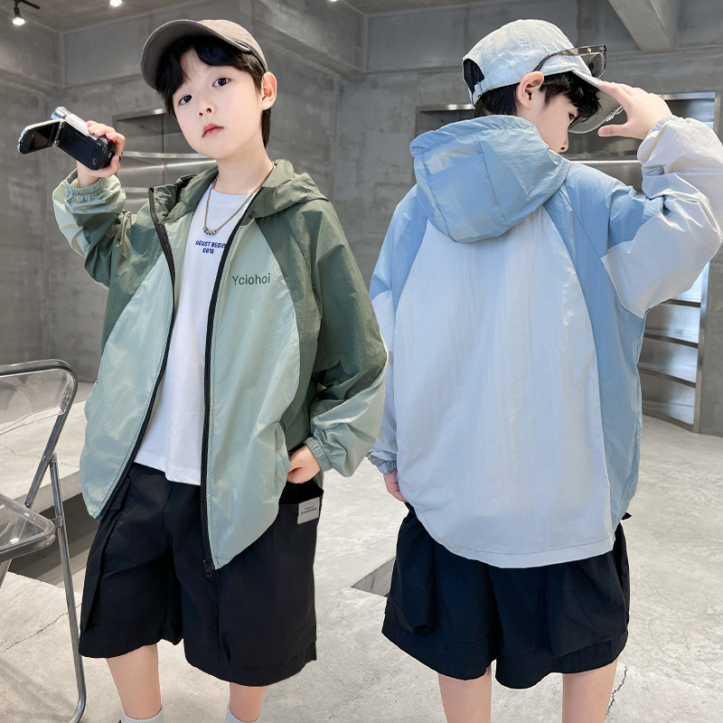 Boys' sun protection clothing 2025 New summer collection, light and thin sun protection clothing for children, breathable shirt, hooded top, summer sun protection Specification image
