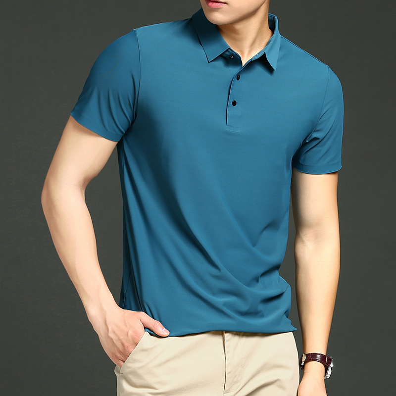 Summer short-sleeved T-shirt, men's lapel ice silk POLO shirt, men's thin, wrinkle-free and seamless business shirt, T-shirt and top details Picture