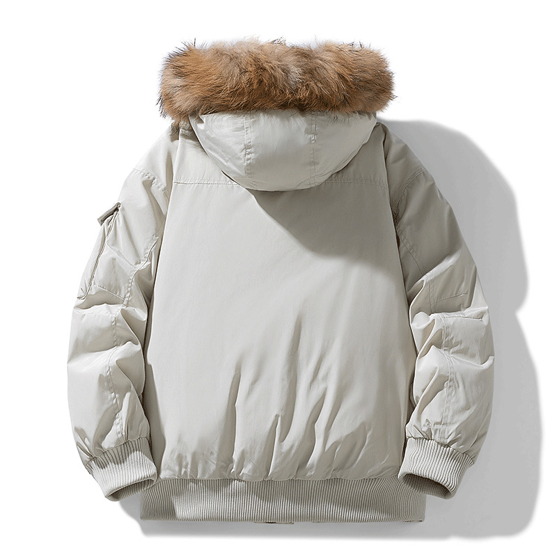 The new American-style large fur collar style overcomes the trend of thick and warm hooded down jackets for men in winter and student workwear jackets details Picture