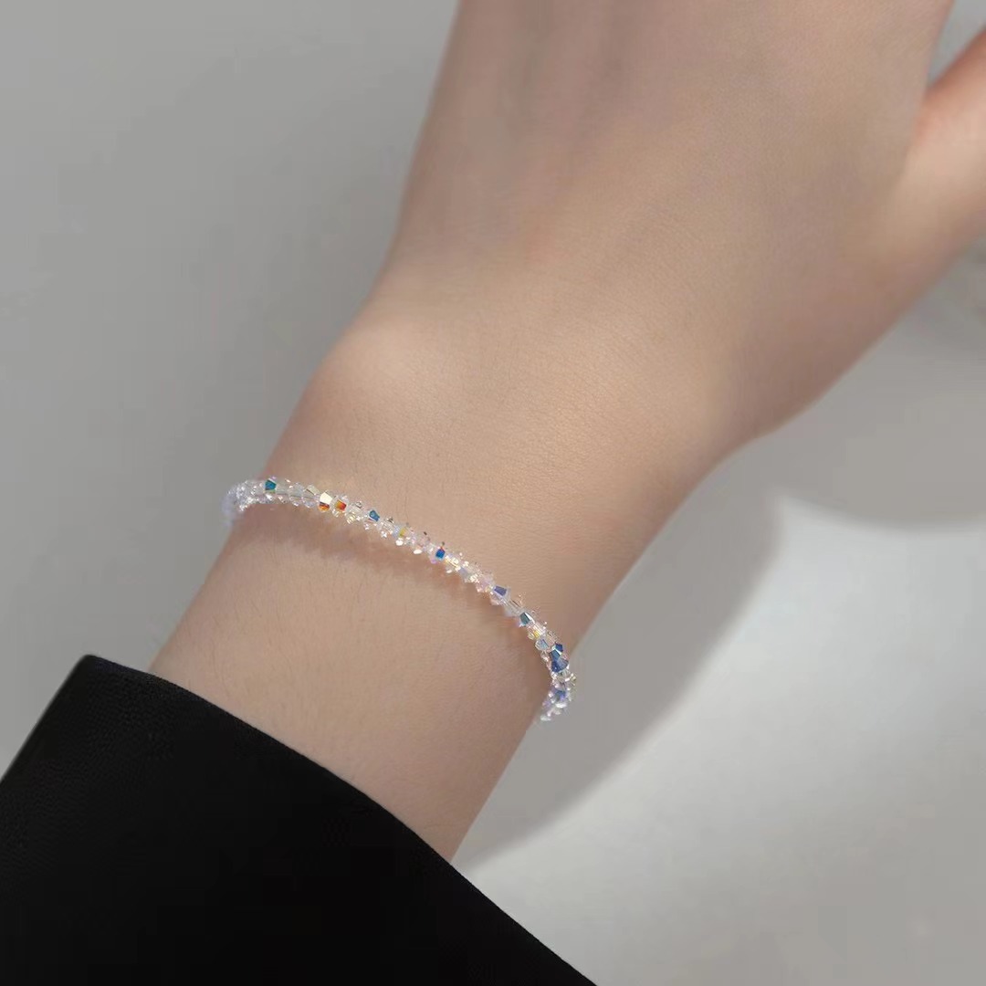s925银施家水晶手链女幻彩水晶手链质感叠戴手串