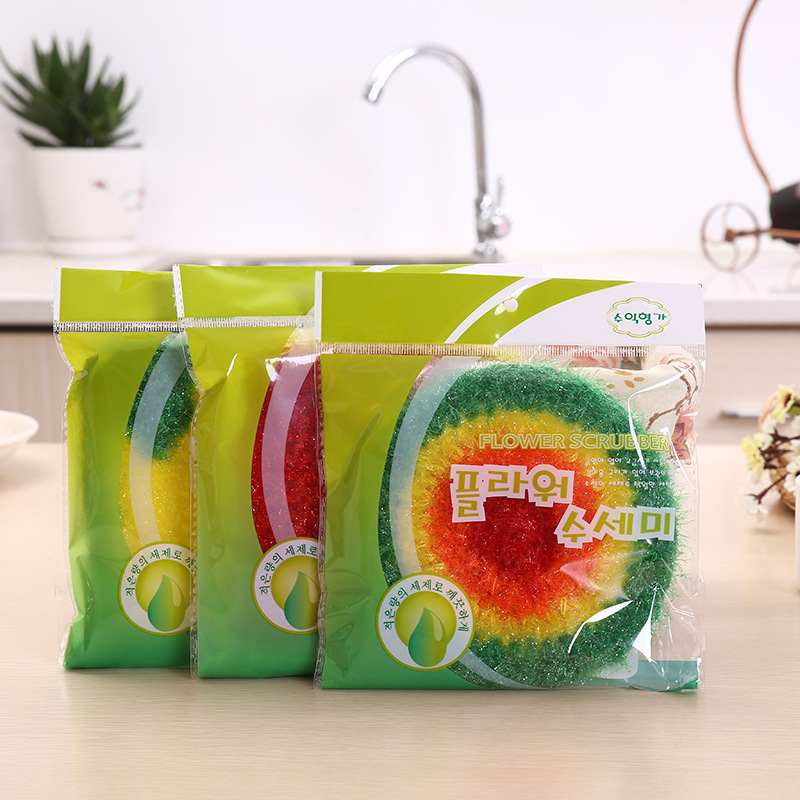 Factory wholesale four-color round acrylic dishcloths, rainbow-colored round cleaning cloths, pure crocheted non-damaging cookware scouring pads