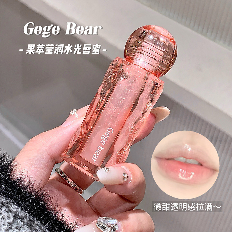 Gege bear Fruit Extract Hydrating Lip Gloss for Autumn and Winter Nourishing and Repairing Sparkling Colorless Transparent Lip Oil