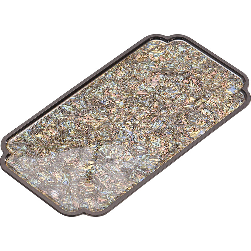 Lacquer Bakelite Snail Thin Rectangular Tray, Household Dry Tea Brewing Tray, Enamel-Colored Heat Insulation Pad, Lacquerware, Light Luxury Small Tea Table Item Picture