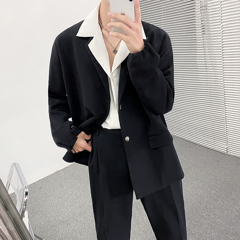 Korean school style men's casual suit, light mature style men's loose off-the-shoulder casual suit, men's solid color suit