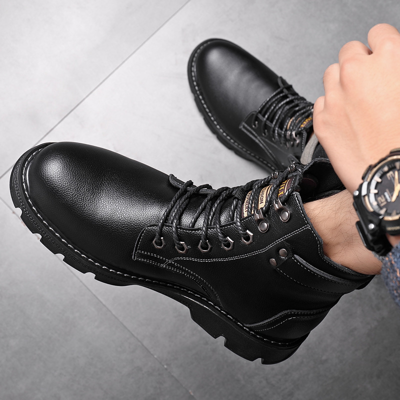 The new autumn and winter 2022 casual leather boots, men's cotton boots, British-style thick leather soles with fleece for warmth, high-heeled workwear for men Application Scenario