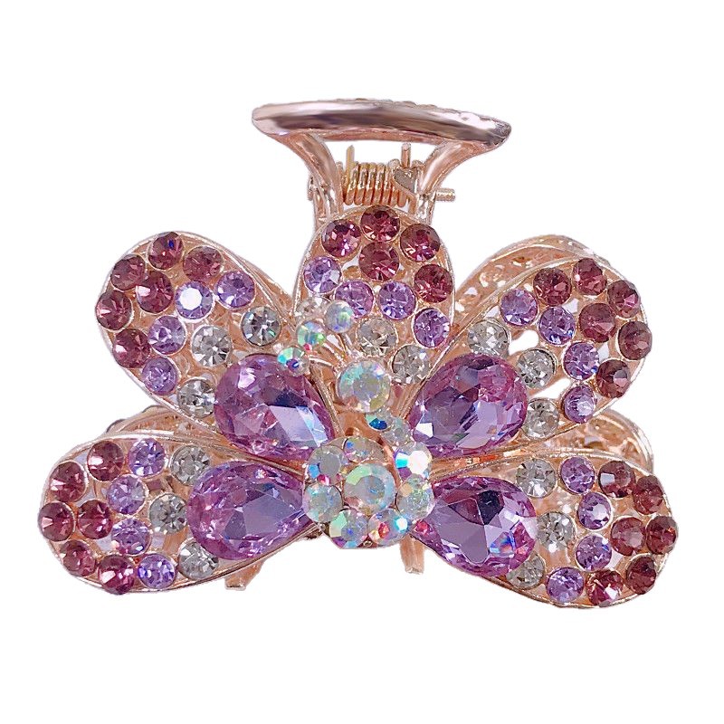 新款发饰大号发夹金属镶钻皇冠抓夹刘海夹女蝴蝶半扎发夹夹子头饰