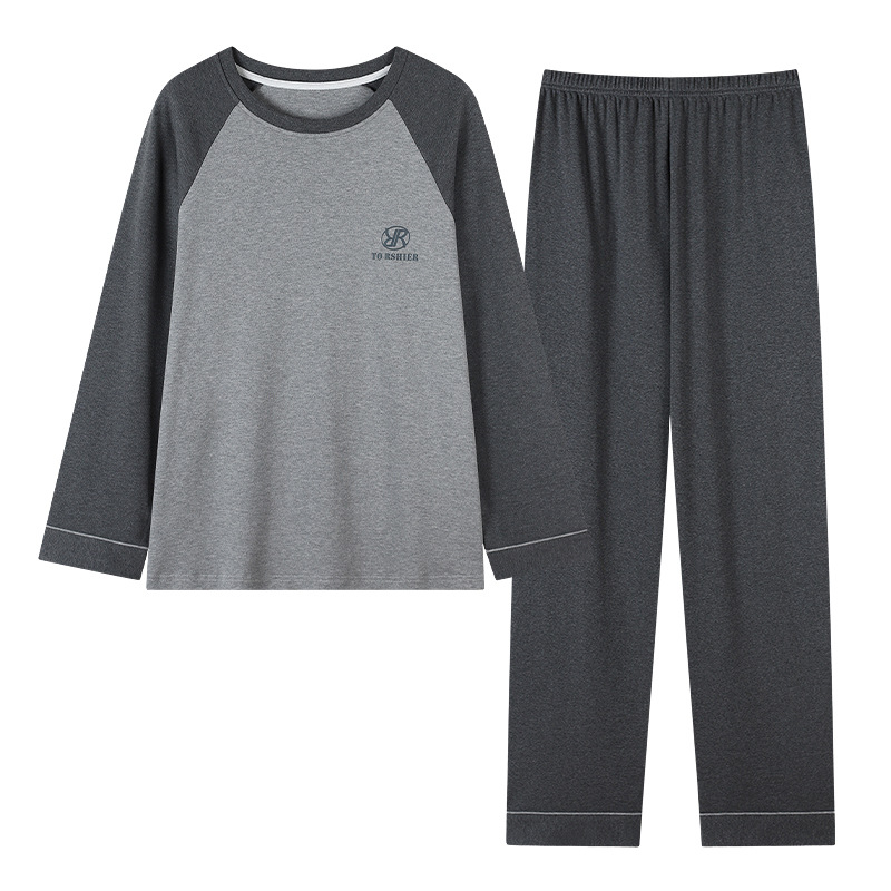 [algodón antibacteriano xinjiang] pijamas para hombres primavera y otoño 100% algodón manga larga estilo delgado tamaño más traje de hogar Item Picture