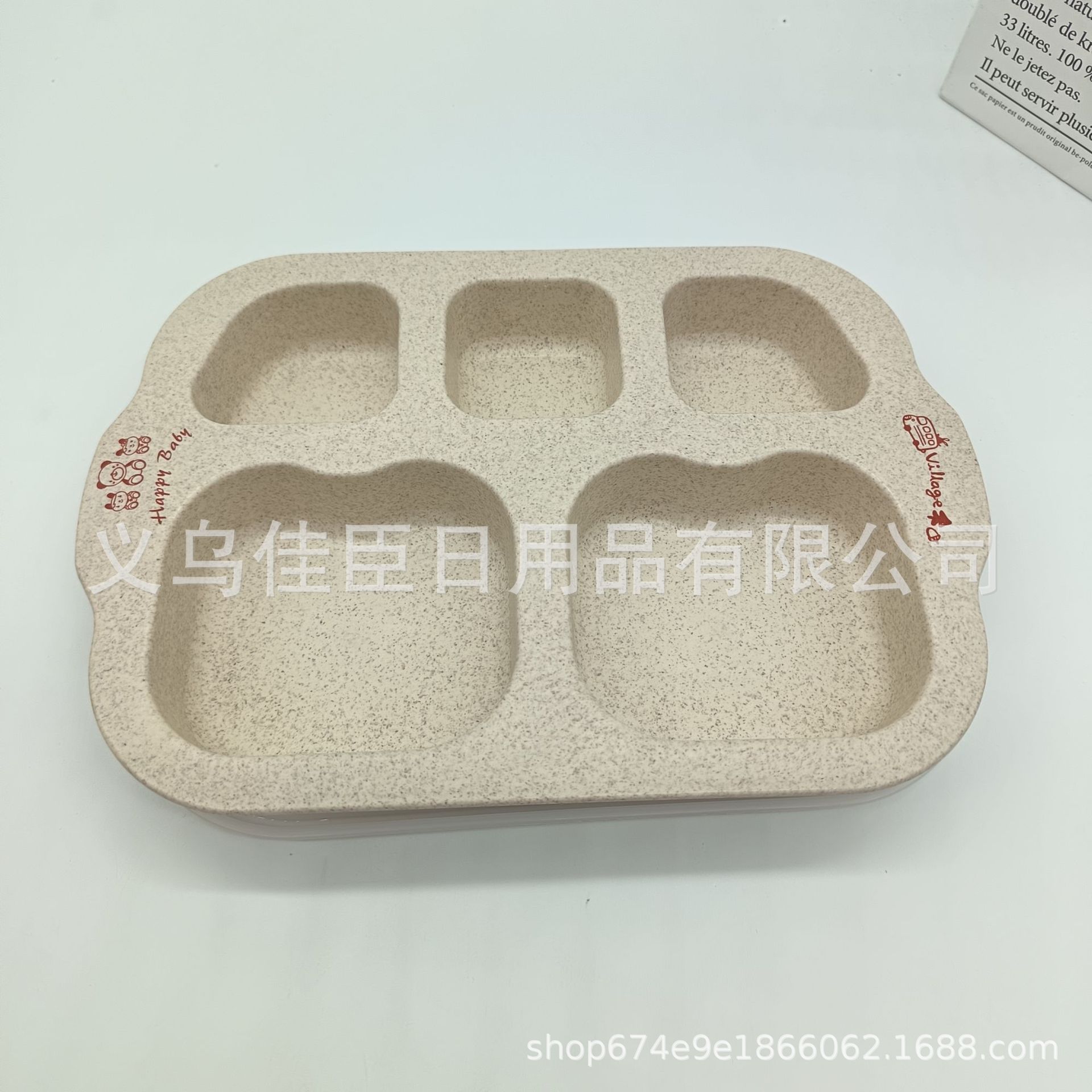 Wholesale wheat straw multi-compartment baby dinner plates with forks and spoons, color box set, PP material children's tableware for mothers and babies Application Scenario