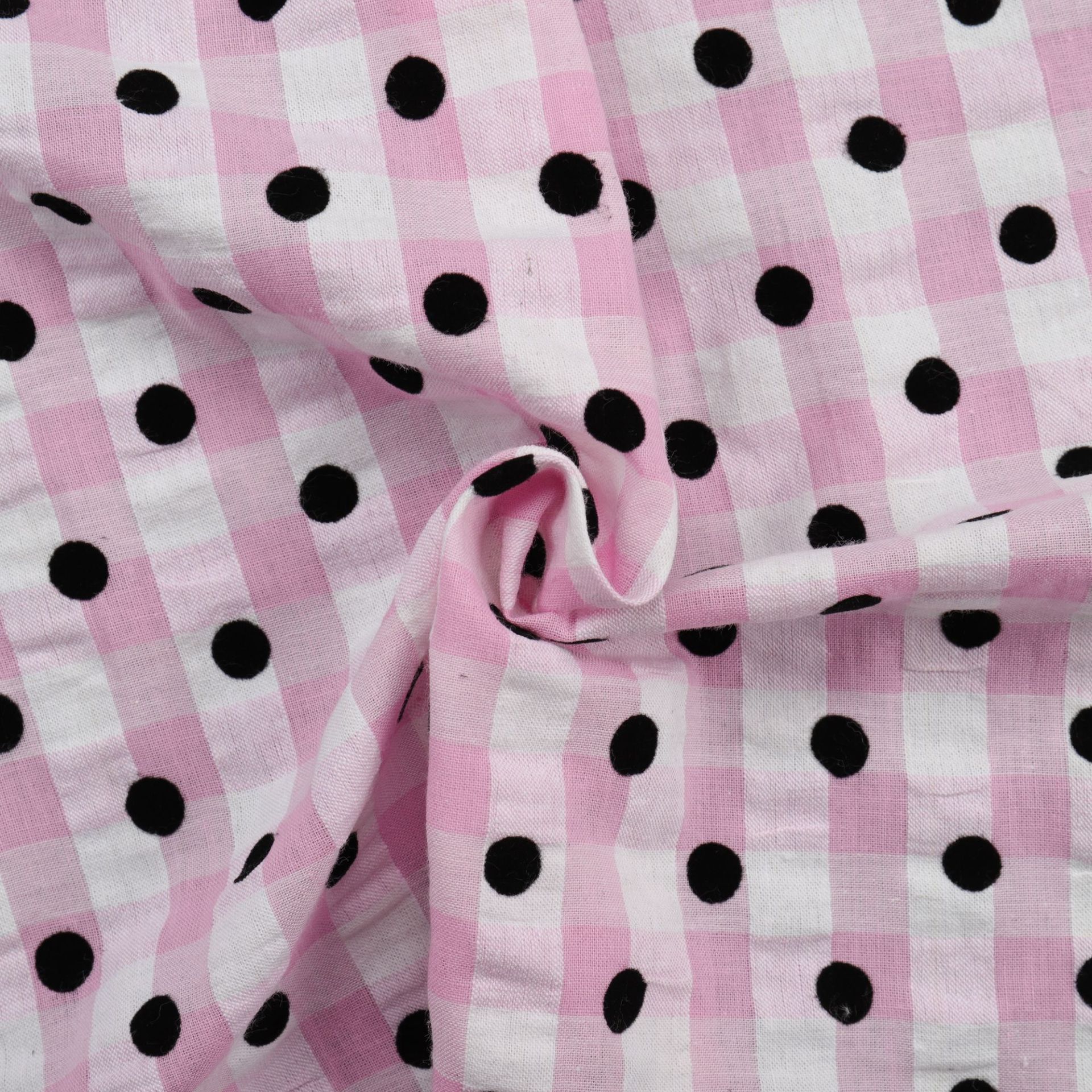 Tc Sunrise Grid Pink Bubble Grid Spring Summer Shirt Dress Hair Accessories Polka Dot Flocking Decorative Fabric In Stock details Picture