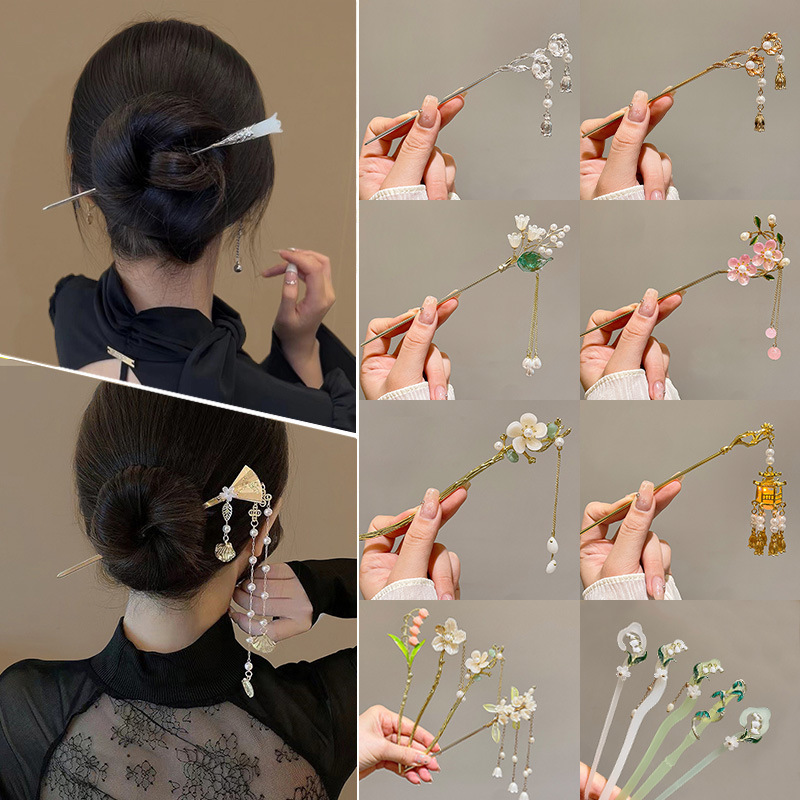 Palillos para el pelo retro nuevo estilo chino antiguo premium sentido de la parte posterior de la cabeza temperamento coreano hanfu versión coreana kanzashi metal accesorios para el pelo mujer