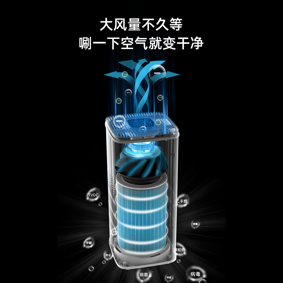 Daifa Nobik Vertical Household Smart Air Purifier, Indoor Formaldehyde Removal, Pet Hair Sterilization And Disinfection Machine Specification drawing