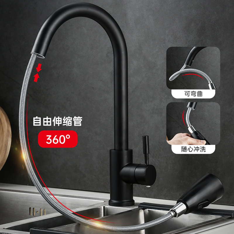 Kitchen Pull Faucet 304 Stainless Steel Universal Telescopic Sink Wash Basin Basin Double Water Hot And Cold Faucet Application Scenario