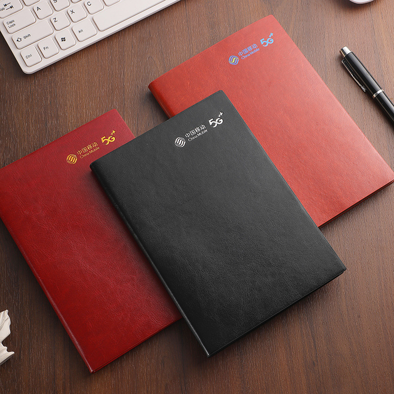 New Guochao A5 Notebook Soft Leather Office Business Pu Leather Thickened Can Print Logo Record Book 2024 Model