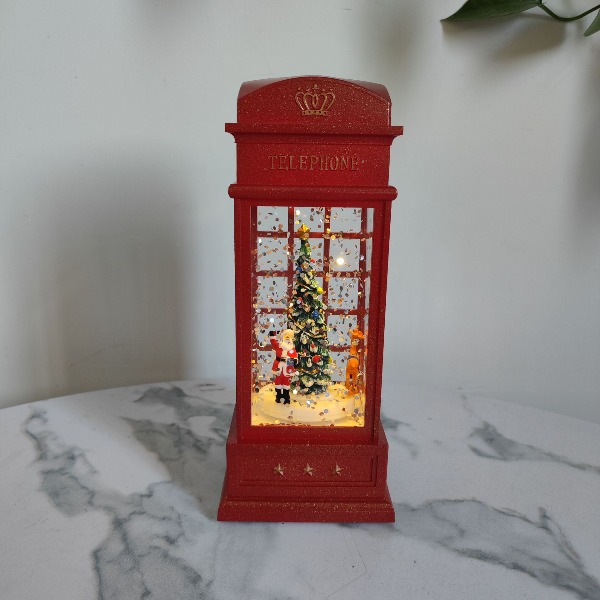 红色电话亭风灯装饰品注水风灯电话亭圣诞礼物小场景装饰物