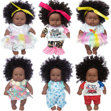 跨境直供搪胶娃娃8寸非洲黑娃儿童仿真婴儿20厘米重生娃娃玩具