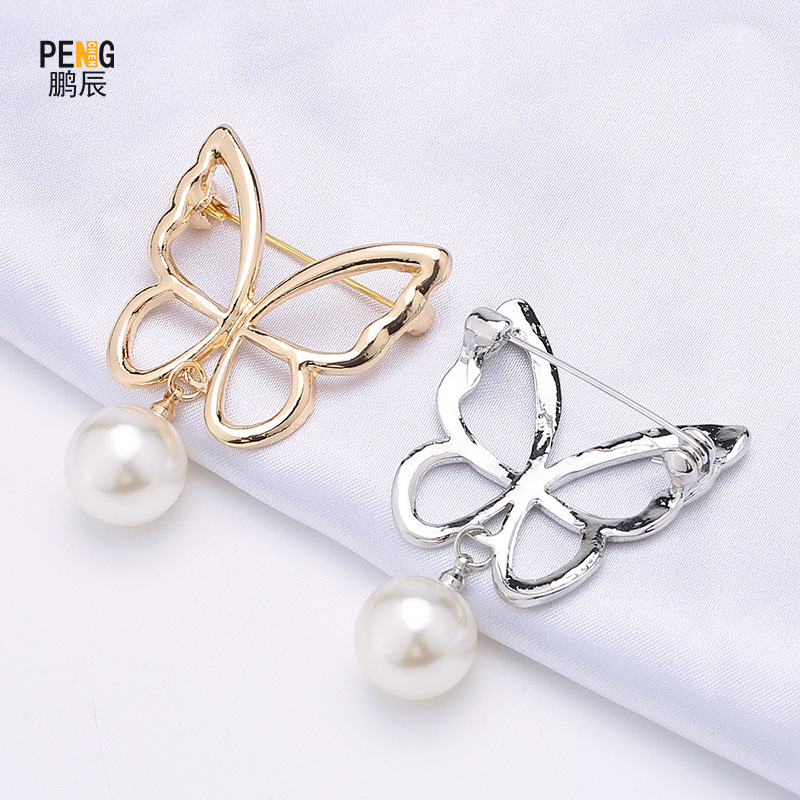 Pearl elegance brooch, metal simple style, high-end sense, brooch, collar fixed pin, collar pin accessory, small brooch Specification image