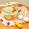 【 Two Bowls and Two Spoons 】 Home Cream Bear Series Student High Appearance Level 6-inch deep bowl Ins-style bear long spoon Application Scenario