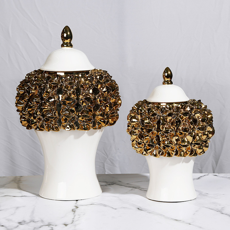 New ceramic electroplated decal golden general jar, European-style flower arrangement vase, handicraft display item, decorative storage jar
