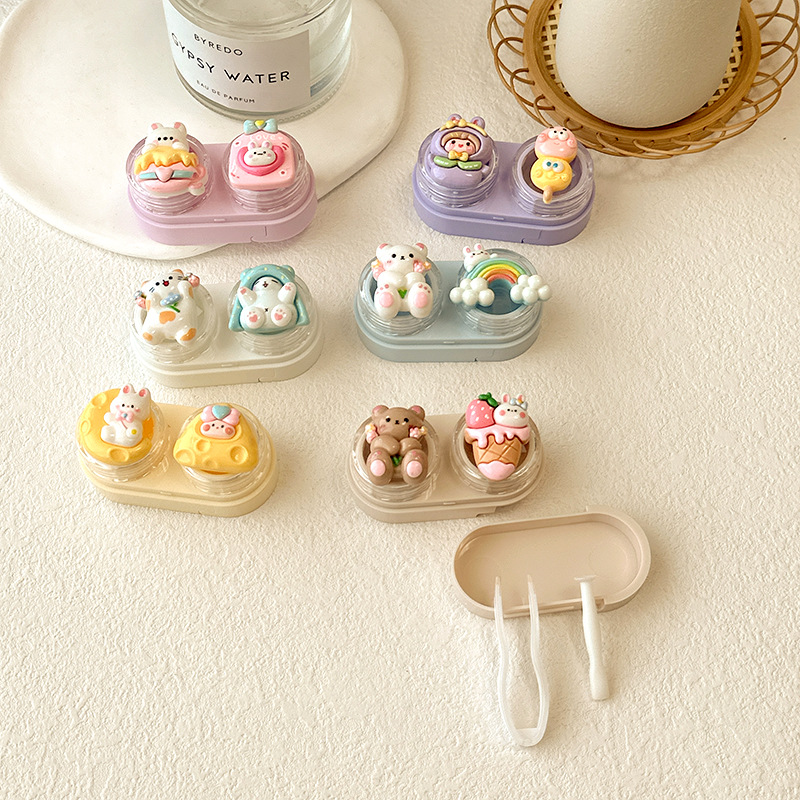 One-piece drawer-type contact lens case, beauty contact lens companion box, cute care box, compact and portable CT35