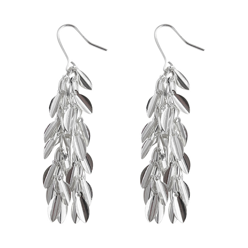 Sparkling leaf tassel elegant earrings, ins shiny metallic ear earrings, wheat ear accessories, high-end accessory factory Item Picture