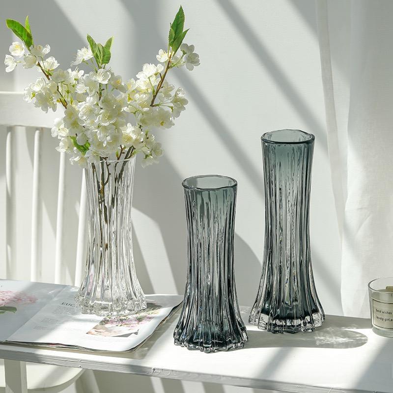 Transparent three-dimensional patterned corset, original color glass flower arrangement, water-grown fresh flowers, living room, bedroom, TV cabinet, decorative glass vase